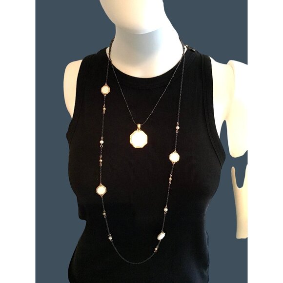BEAUTIFUL WOMENS DOUBLE SHORT & LONG NECKLACE - Picture 1 of 4